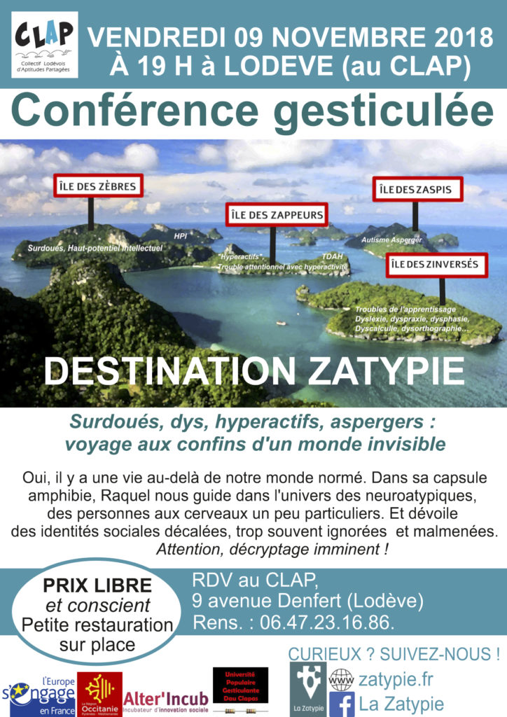 Destination Zatypie : au CLAP à Lodève le 9 novembre 2018 !